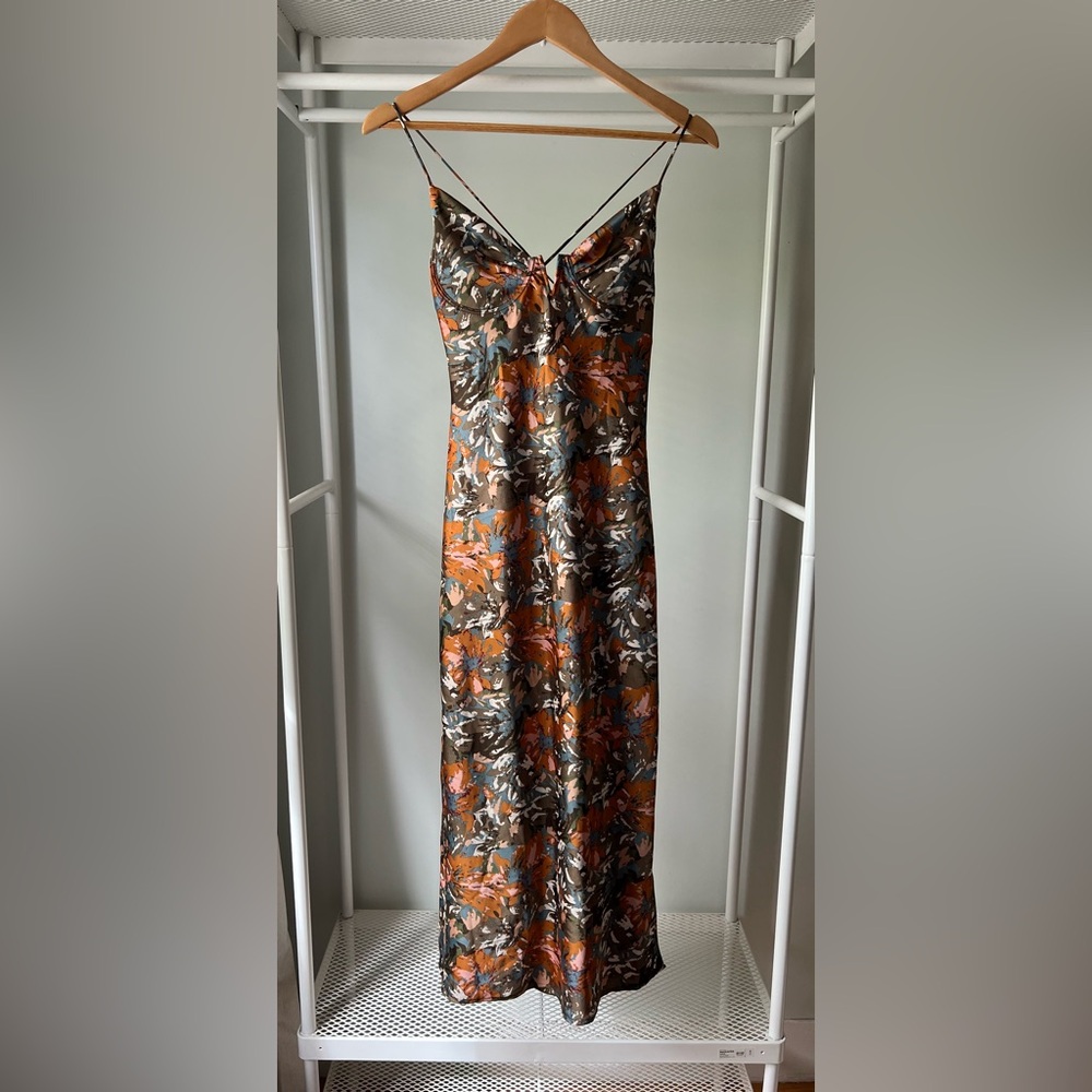 Vici Strapless Dress in Orange and Brown
